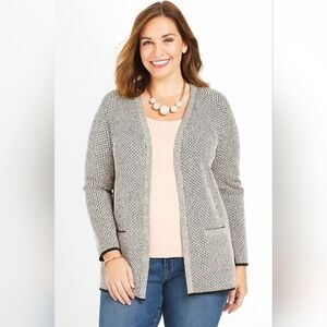 Talbots 3XP Open Front Cardigan Sweater Black‎ White Check Women's Plus Petite